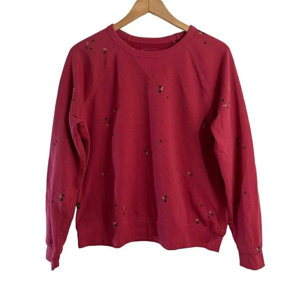 Sonoma Pullover Crewneck Size Large Burnt Red Long Sleeves Floral Knit Top Fall - Picture 1 of 6